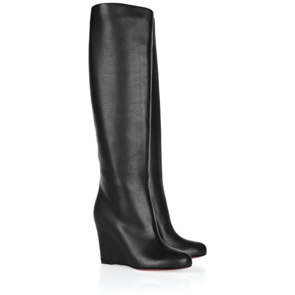 Reposhed—Christian Louboutin Wedge Black Leather Boots